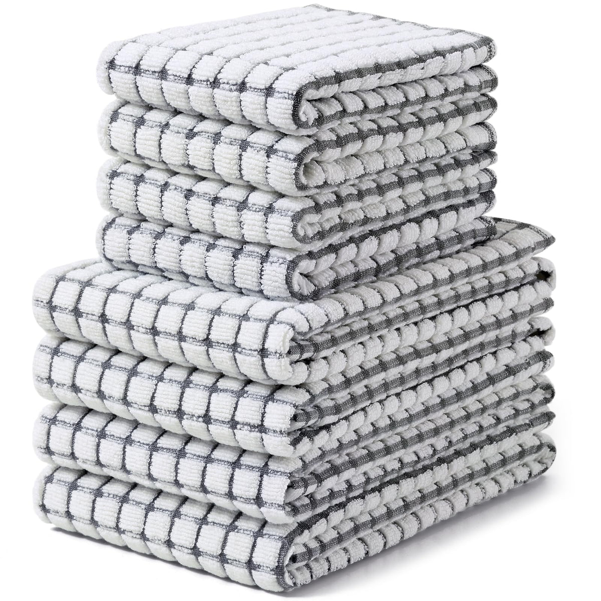 Homaxy Cotton Terry Kitchen Towels and Dishcloths Set of 8, Mixed Color
