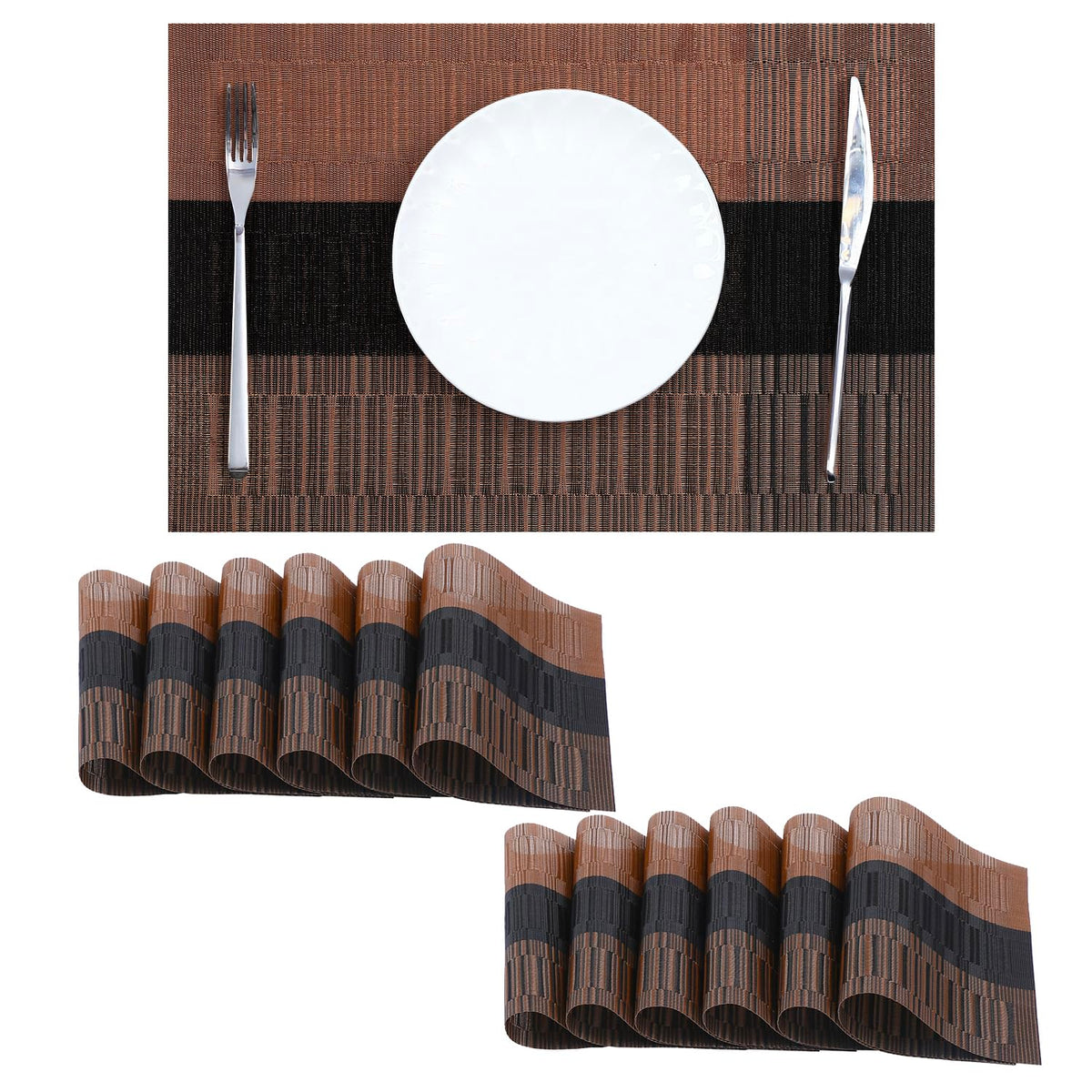 Beige Placemats Set of 6 - Heat-Resistant, Non-Slip Table Mats, Washable Woven Vinyl for Indoor & Outdoor Dining