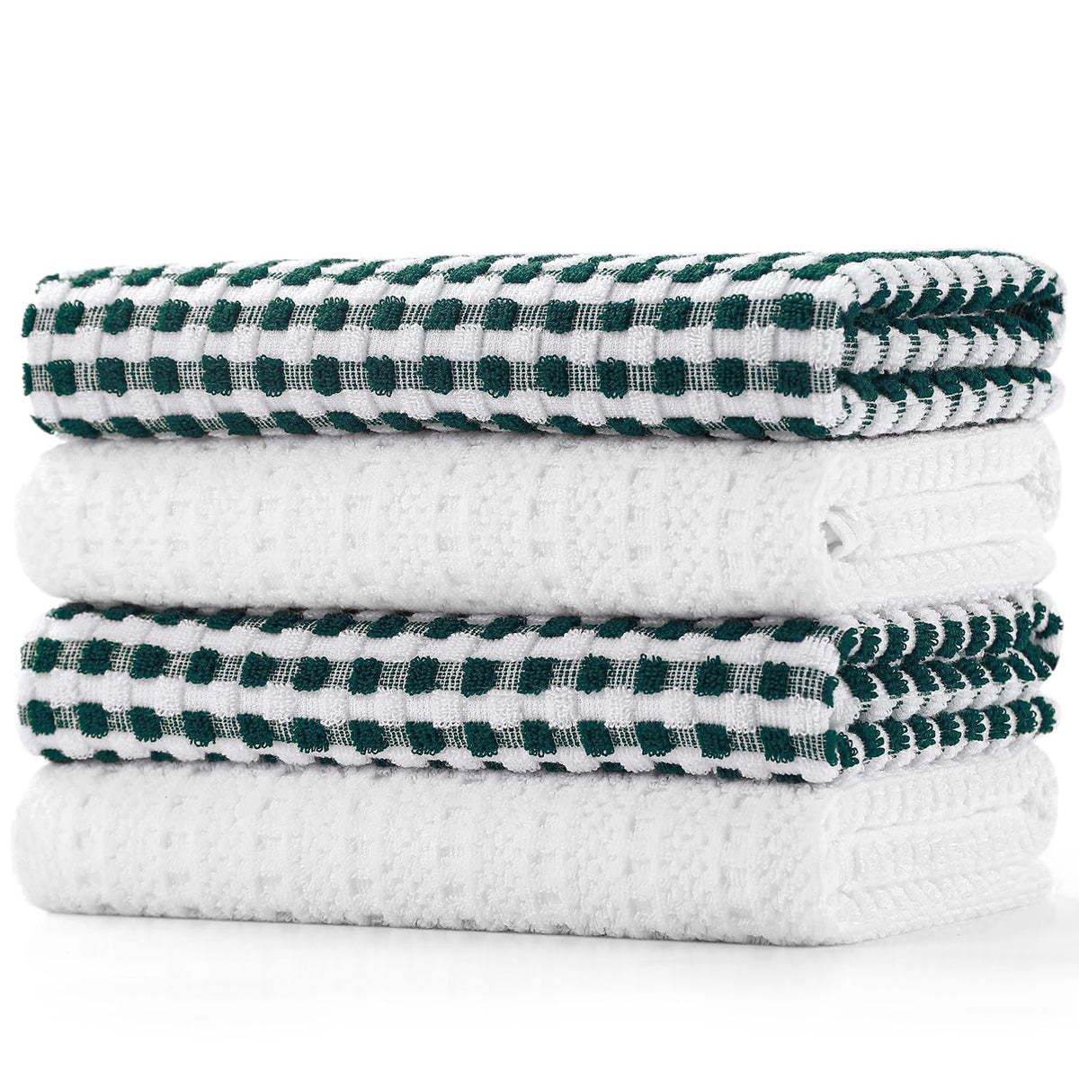 SALAS Cotton Dish Towels Cloths for Kitchen Drying Dishes, Lattice Terry Kitchen Towels, Absorbent Cloths with Hanging Loop, 16‘’ x 26‘’, 4 Packs, Wine Red and Black