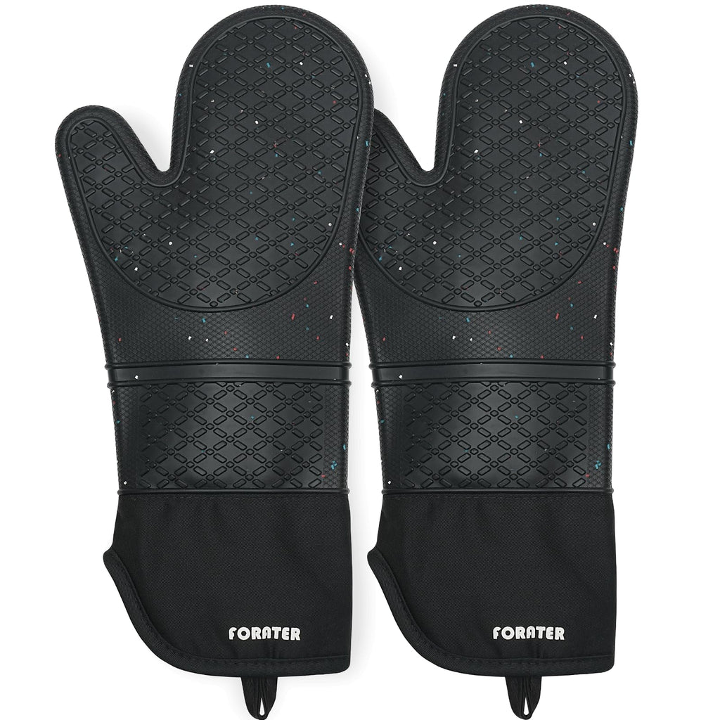 Extra Long Silicone Oven Mitts - Heat Resistant up to 500°F, 15'' Waterproof and Non-Slip Oven Gloves with Soft Quilted Liner - Perfect for BBQ, Cooking, Baking, and Grilling - 1 Pair, White