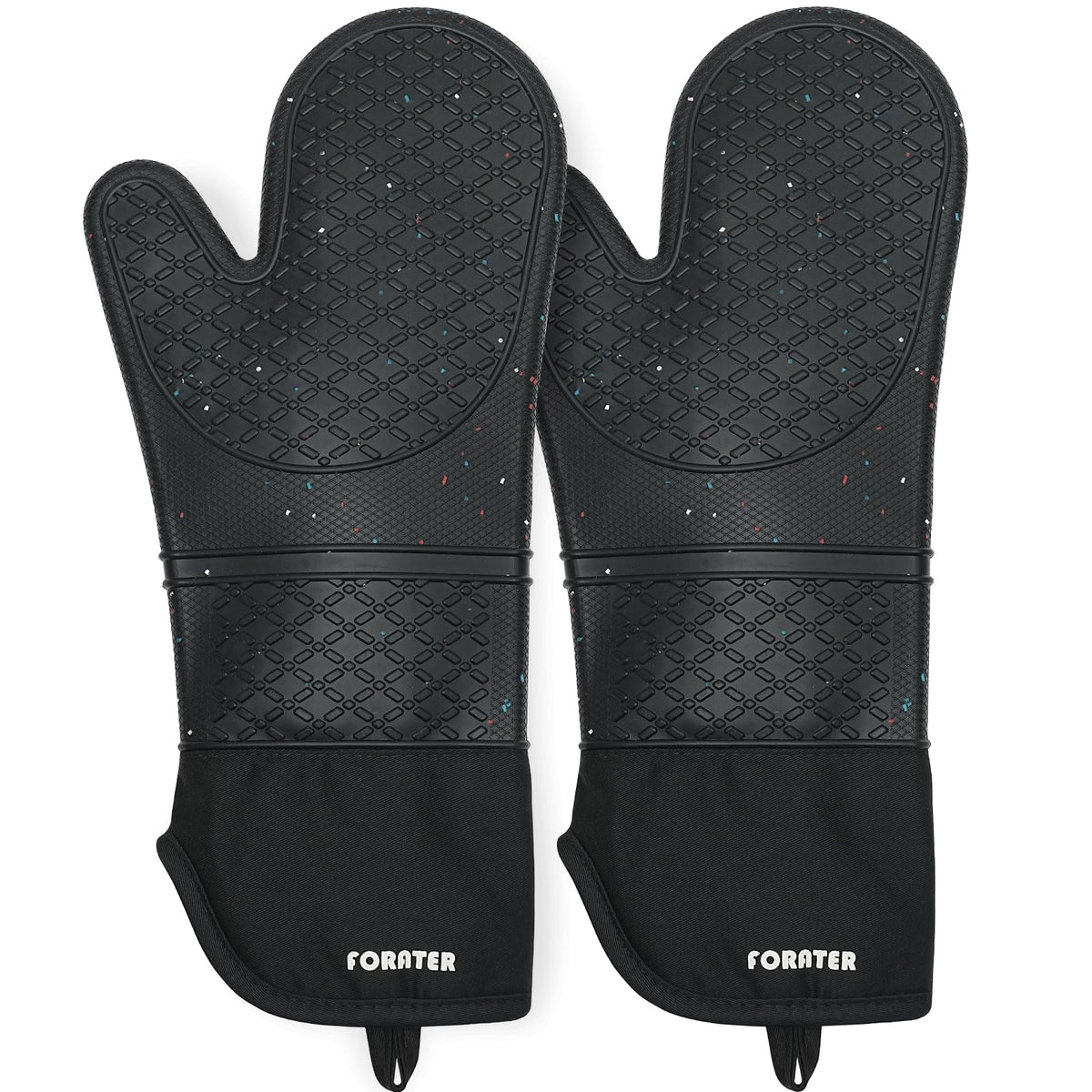 Extra Long Silicone Oven Mitts - Heat Resistant up to 500°F, 15'' Waterproof and Non-Slip Oven Gloves with Soft Quilted Liner - Perfect for BBQ, Cooking, Baking, and Grilling - 1 Pair, White