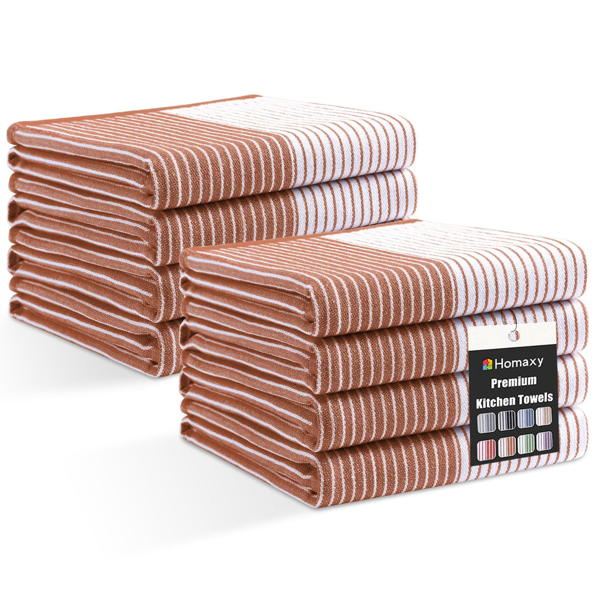 Homaxy Premium 100% Cotton Kitchen Towels 18"x28", 6 Pack, Khaki