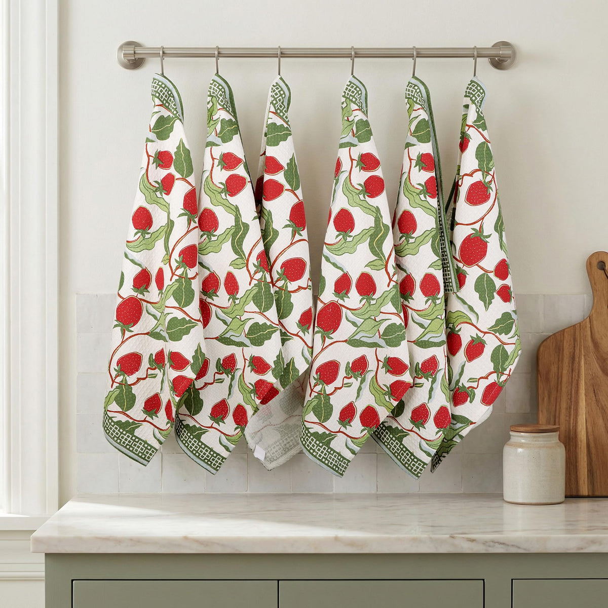 FINGERCRAFT Kitchen Towels 100% Cotton Set of 6 Tea Towel, Toile Blue