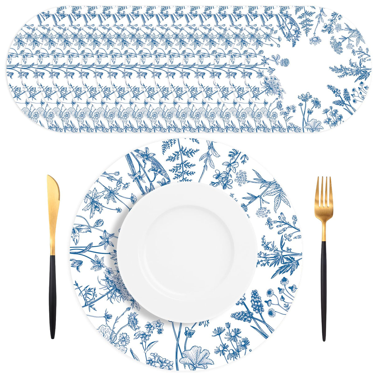 50 PCS Green Floral Paper Placemats, 13.5 Inch Paper Placemats Disposable with Butterfly and Flowers Print, for Decor Birthday Summer Wedding Wildflower Party, Banquet Table Settings