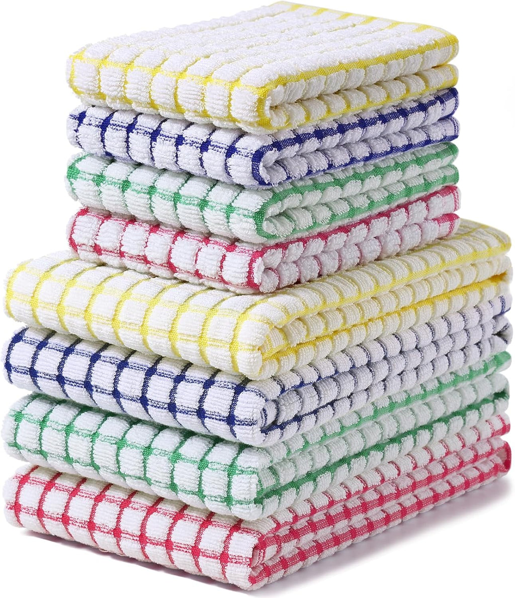 Homaxy Cotton Terry Kitchen Towels and Dishcloths Set of 8, Mixed Color