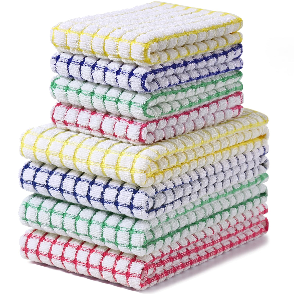 Homaxy Cotton Terry Kitchen Towels and Dishcloths Set of 8, Mixed Color