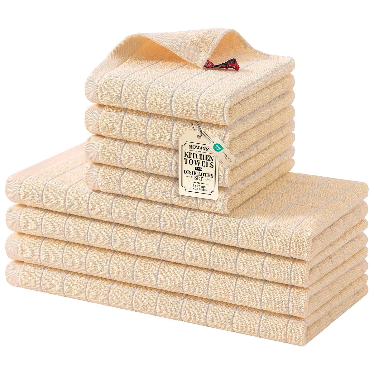 Homaxy Cotton Terry Kitchen Towels and Dishcloths Set of 8, Black