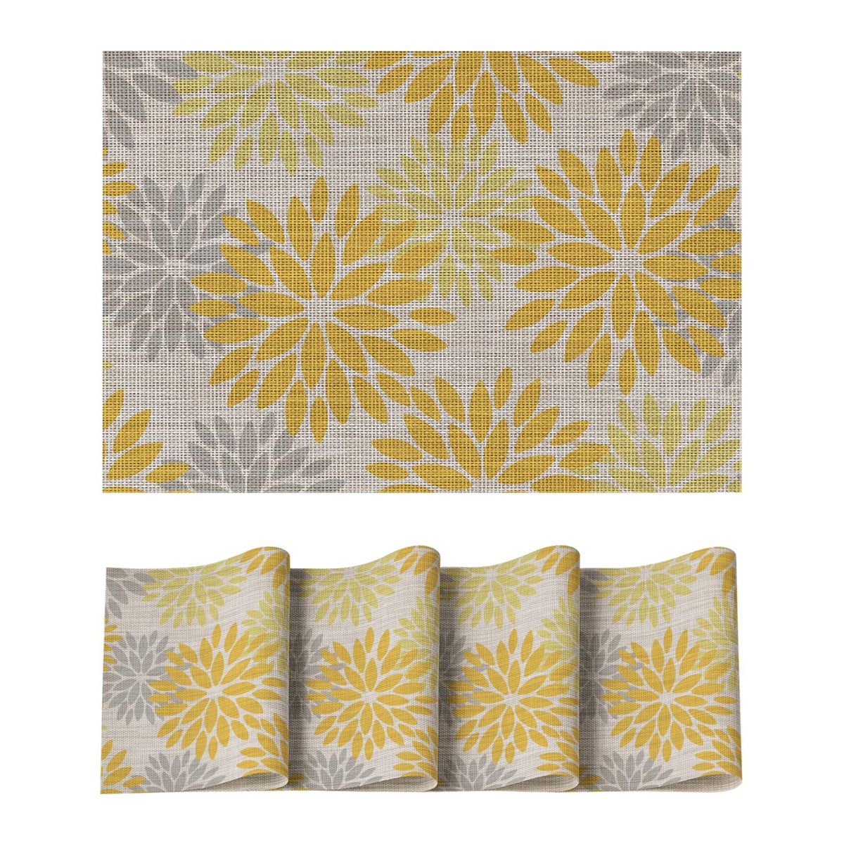 Artoid Mode Floral Vinyl Placemats Set of 4, 12x18 Inch Thanksgiving Washable Non-Slip Plastic Vinyl Place Mats for Party Kitchen Dining Decor, Olive Green