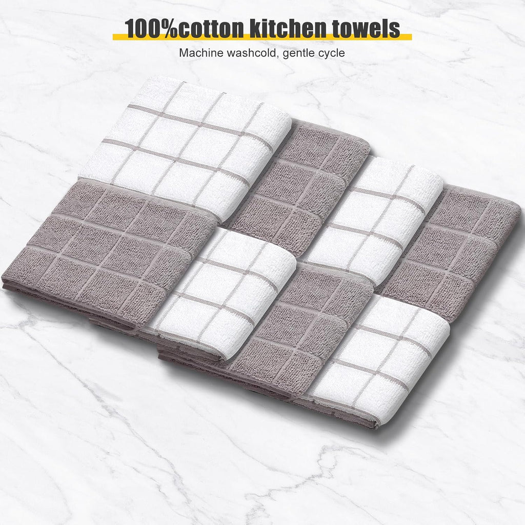 Oven Mitts Kitchen Towels Dishcloths with Pot Holders Sets 12PCS, Dish Towels Sets, Oven Gloves Pot Pads Heat Resistant 500 Degrees with Non-Slip Silicone Surface for Cooking Baking Grilling-Grey