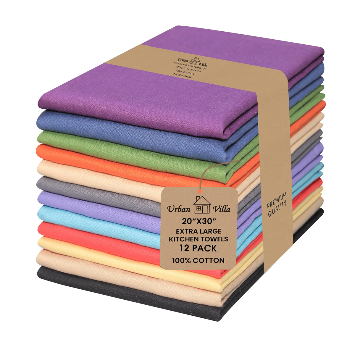 Urban Villa Kitchen Towels Cotton Dish Towels 12”x12” (Set of 8) Grey White