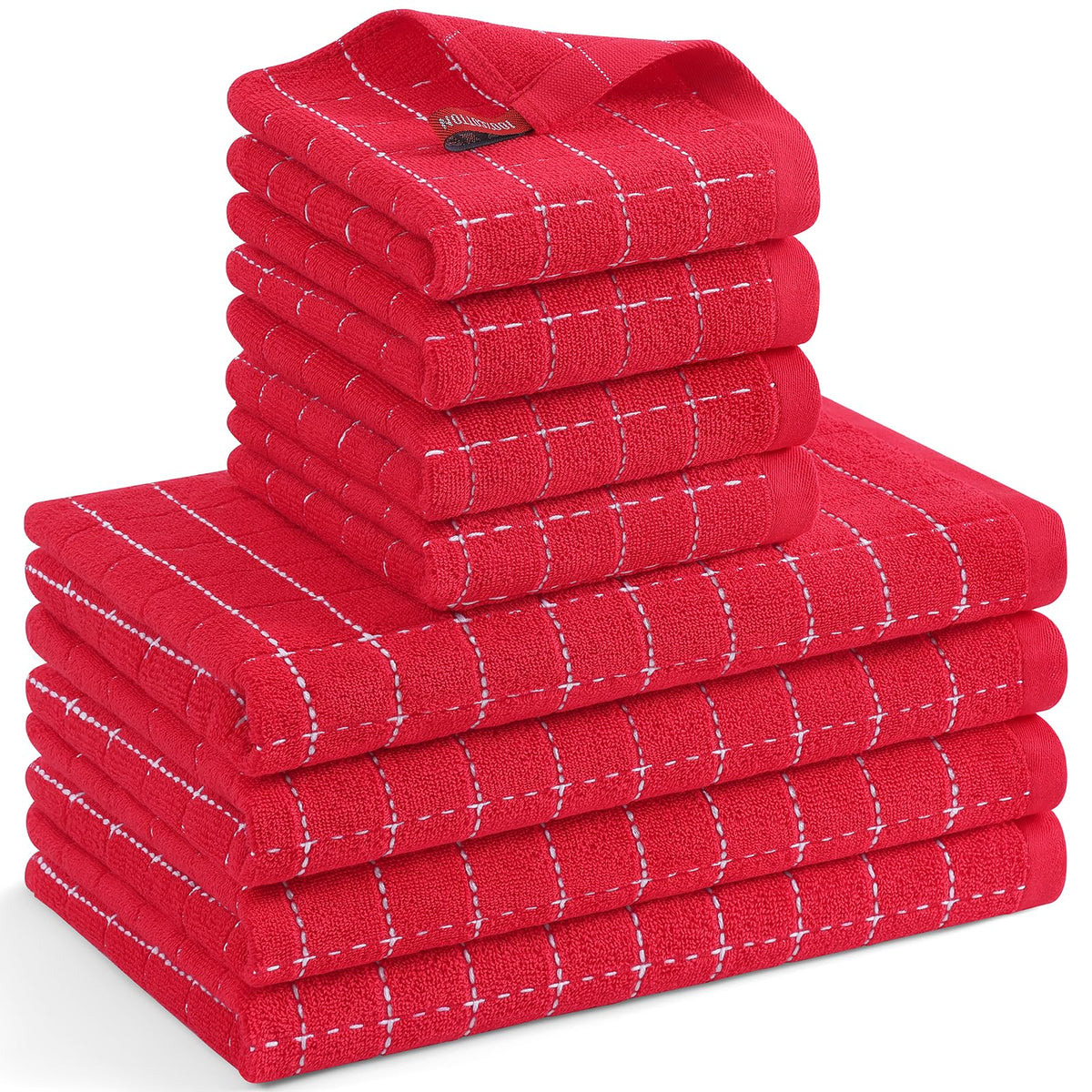 Mordimy Cotton Terry Checkered Kitchen Towels, 16"x 26", 4 Pack, Tan