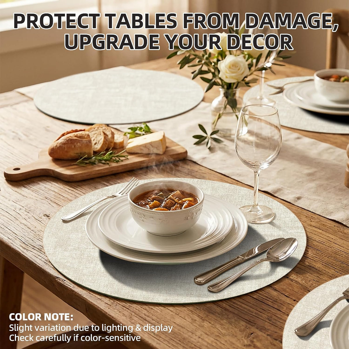 Placemats Set of 4, 15 Inch Round Faux Leather Place Mats