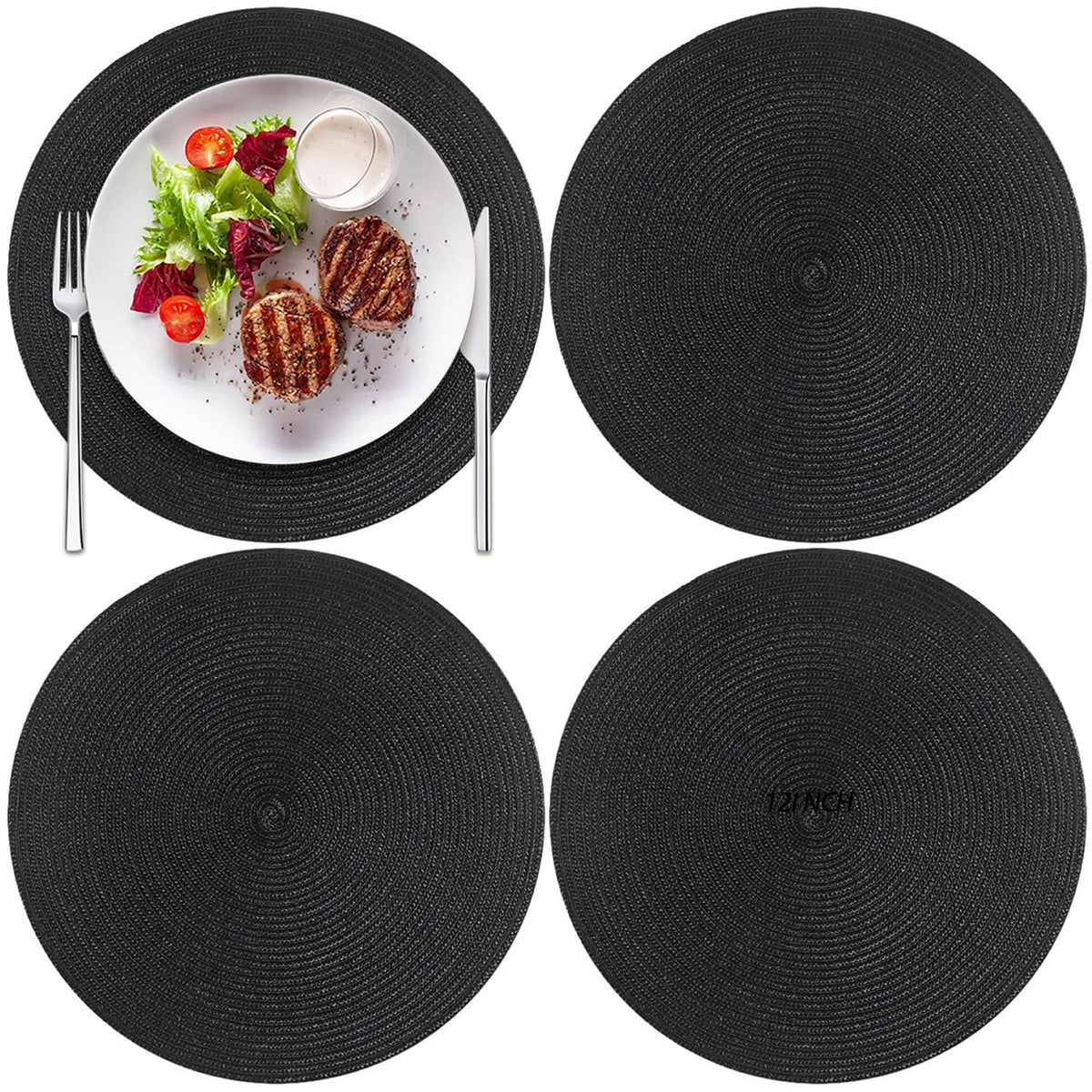 12 Inch Round Braided Placemats Set of 4,Washable Heat Resistant Cotton Polyester Circle Place Mats for Kitchen Dinner Party Table Decoration,Suitable for Plates Under 10 inches(Beige Medium Size)