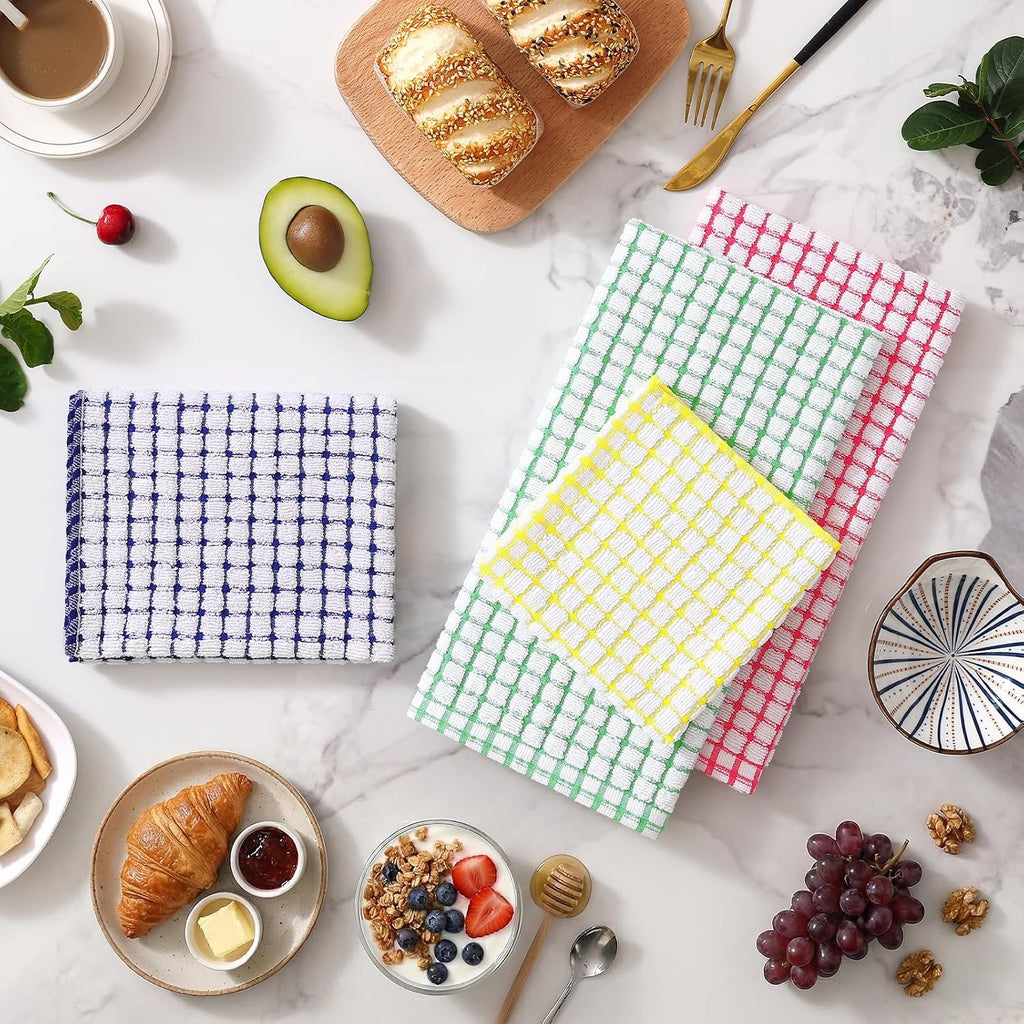 Homaxy Cotton Terry Kitchen Towels and Dishcloths Set of 8, Mixed Color