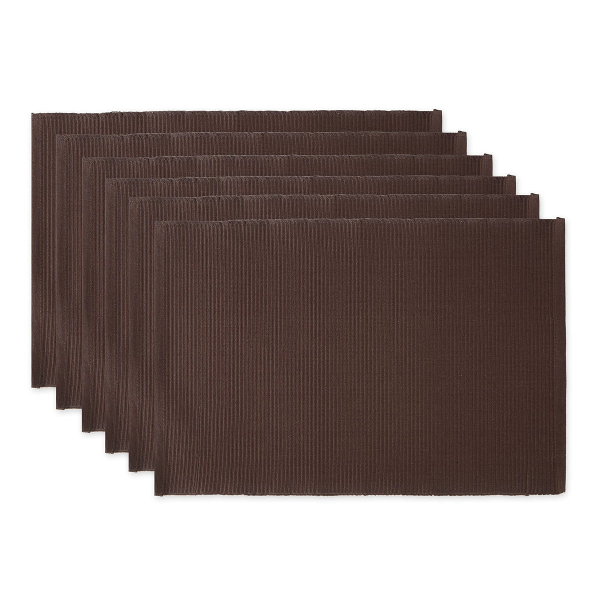 DII Basic Everyday Ribbed Tabletop 100% Cotton, Placemat Set, 13x19, Dark Brown, 6 Piece
