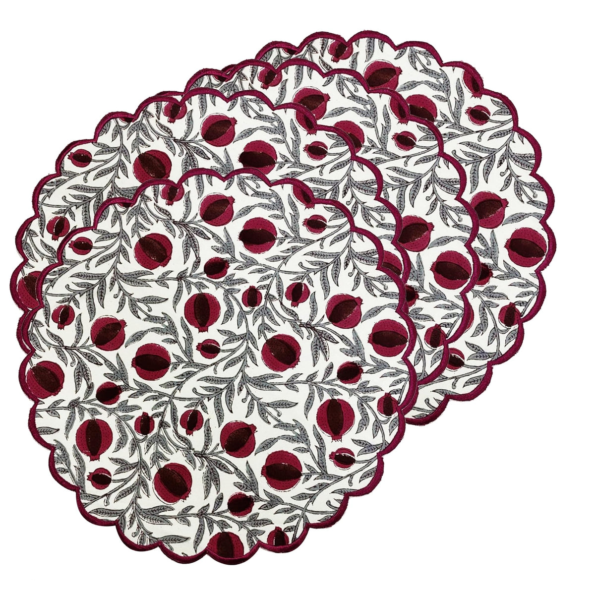 Ridhi Floral Block Print Round Placemats 15" in, Set of 4, Powder Blue