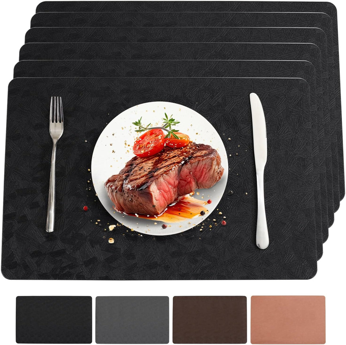 Vinyl Plastic Placemats Set of 6 Waterproof Wipeable Table Mats