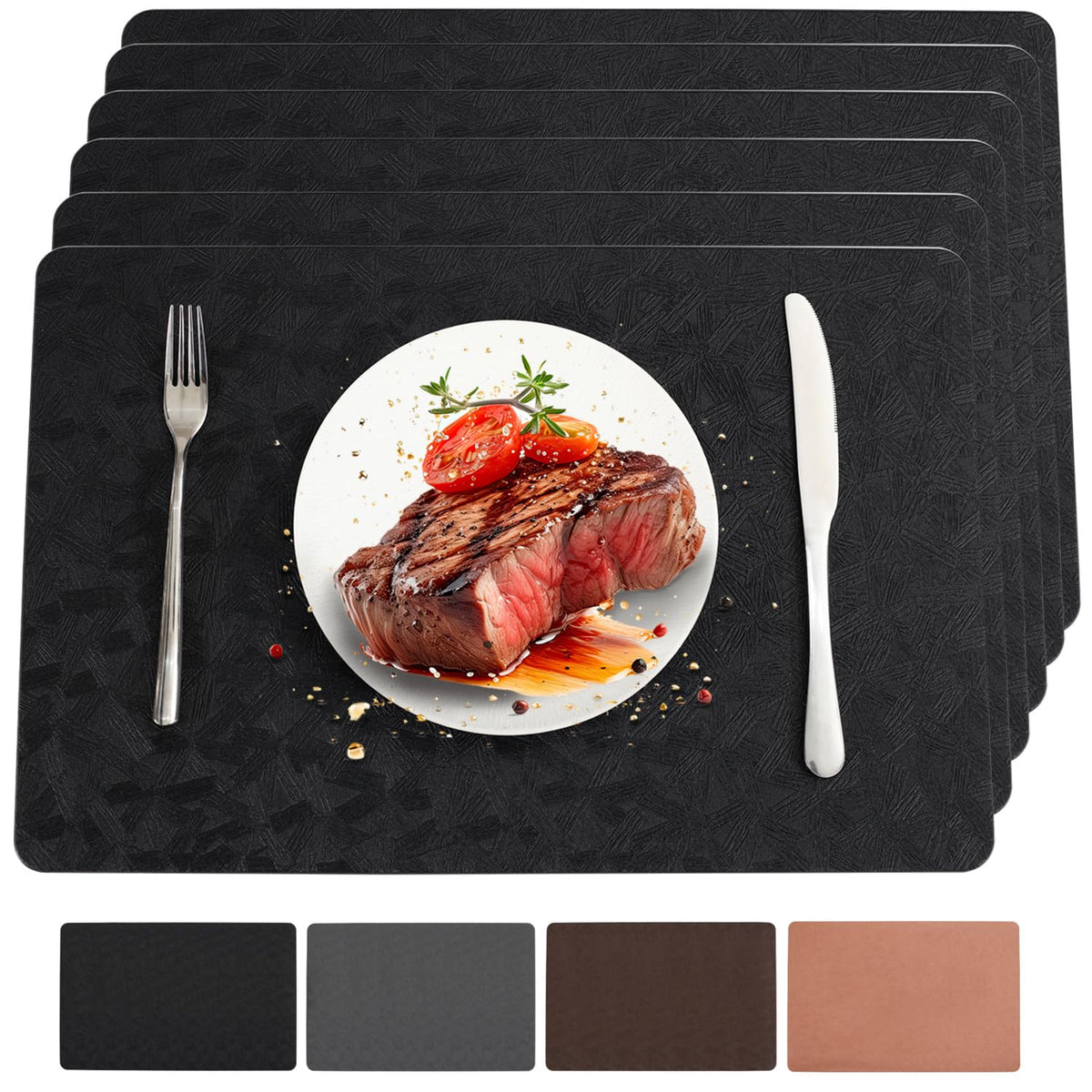 Vinyl Plastic Placemats Set of 6 Waterproof Wipeable Table Mats