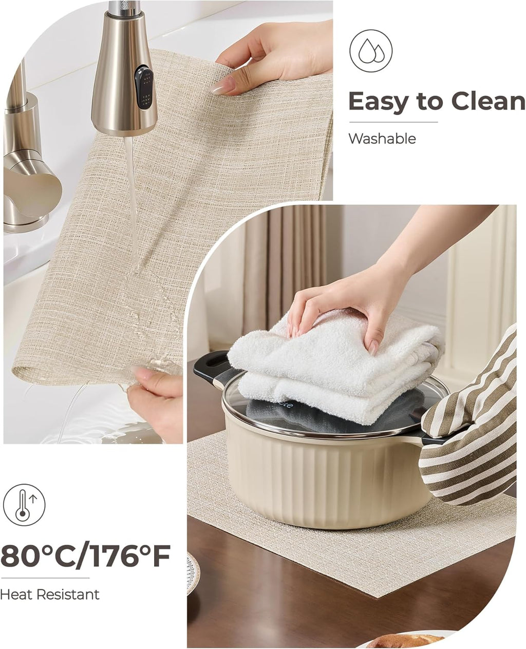 Beige Placemats Set of 6 - Heat-Resistant, Non-Slip Table Mats, Washable Woven Vinyl for Indoor & Outdoor Dining
