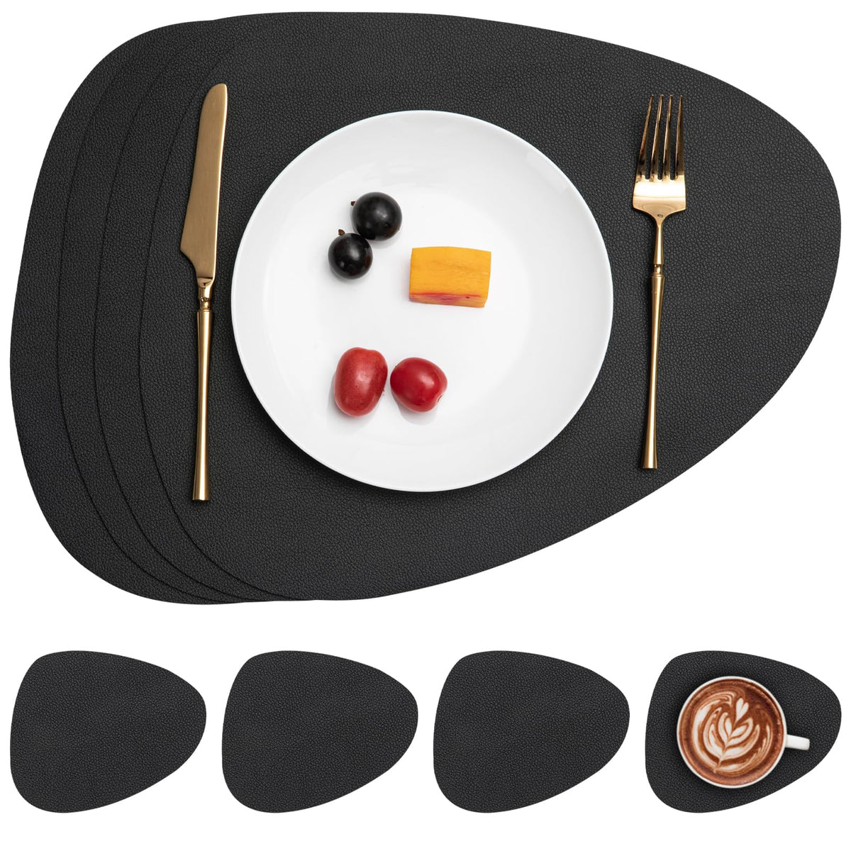 Myir JUN Placemats Set of 4 Faux Leather Placemats with Coasters