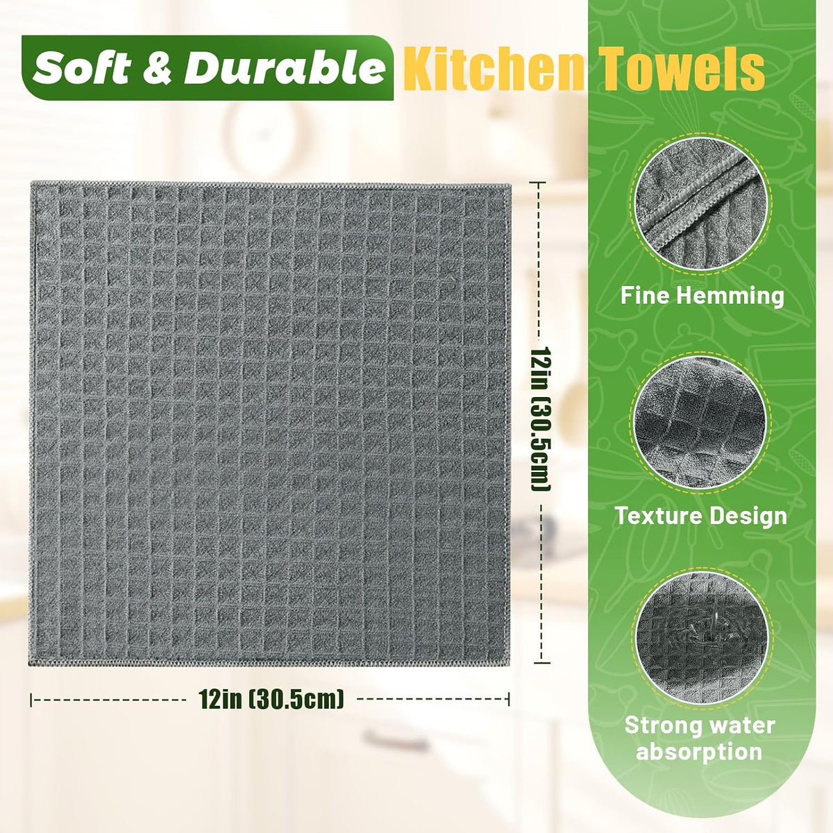Kitchen Towels 6-Pack Cotton Waffle Weave Dish Cloths 12 x 12 Cleaning Rags