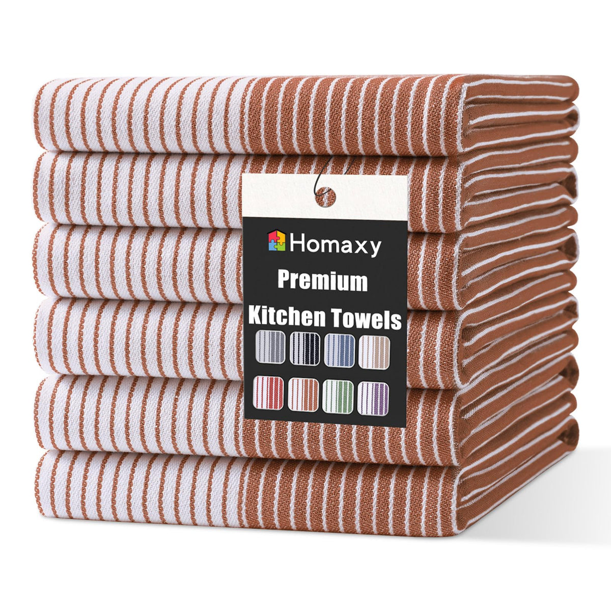 Homaxy Premium 100% Cotton Kitchen Towels 18"x28", 6 Pack, Khaki