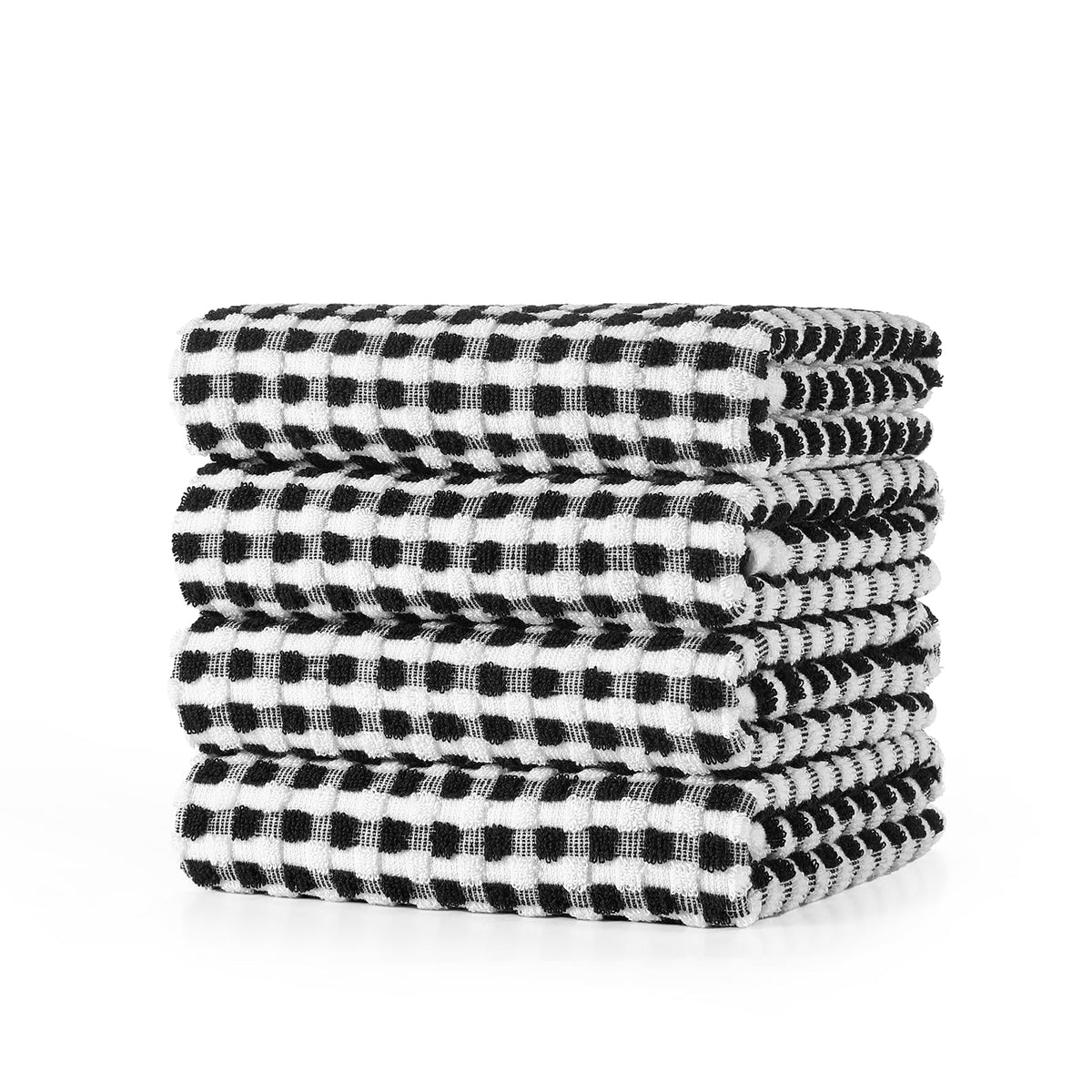 SALAS Cotton Dish Towels Cloths for Kitchen Drying Dishes, Lattice Terry Kitchen Towels, Absorbent Cloths with Hanging Loop, 16‘’ x 26‘’, 4 Packs, Wine Red and Black