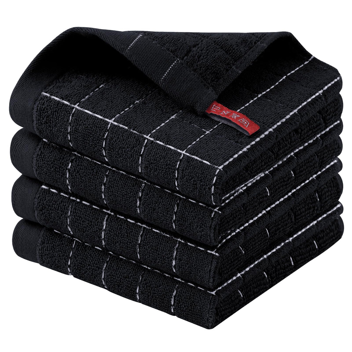 Homaxy 100% Cotton Terry Kitchen Towels, 2 Pack, Black