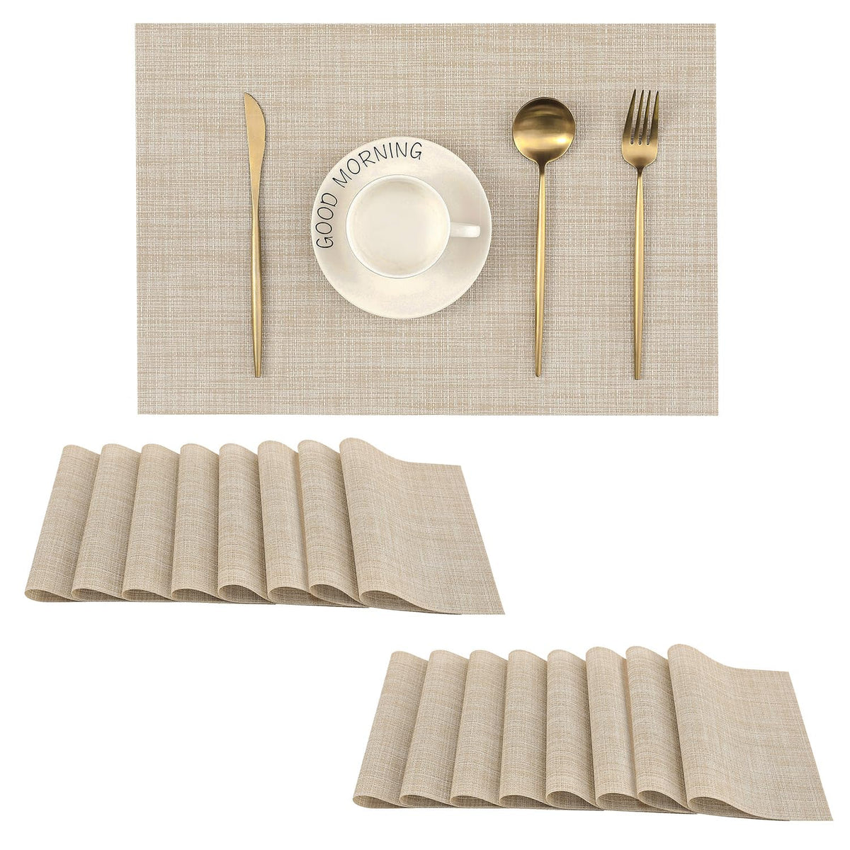 Beige White Placemats Set of 4 - Heat Resistant Non-Slip Place mats for Dining Table, Washable Durable PVC Vinyl Woven Table Mats(Beige White, 4)