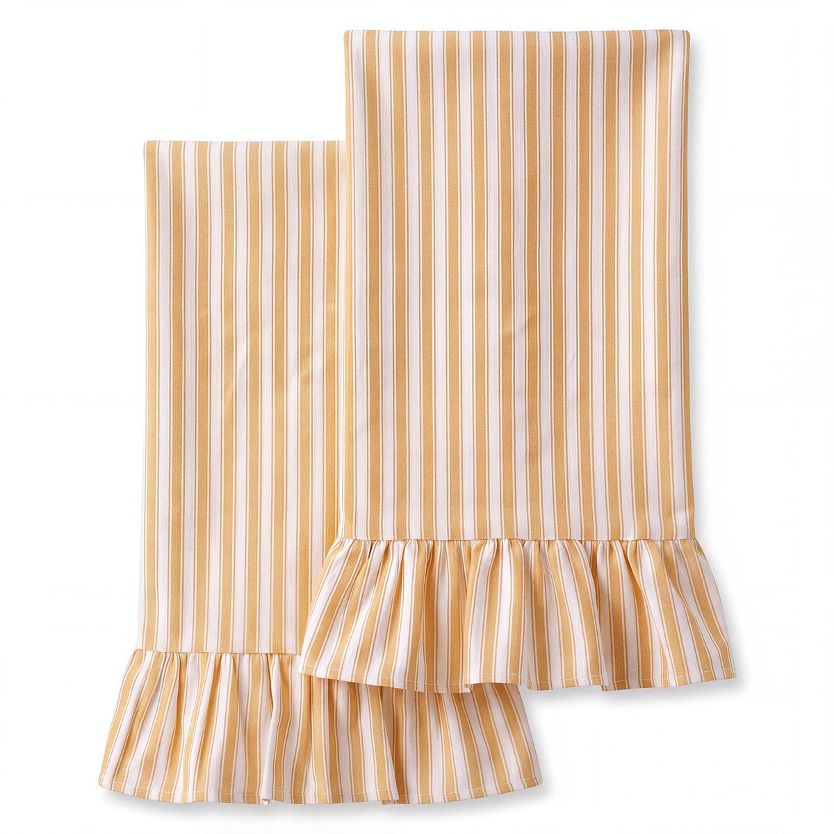 HunnmingRe 2 Pcs Green Gingham Kitchen Towels Cotton Ruffled