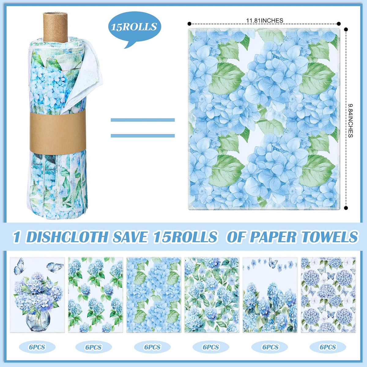 36 Pack Reusable Kitchen Cloths Cotton Towels, Hydrangea