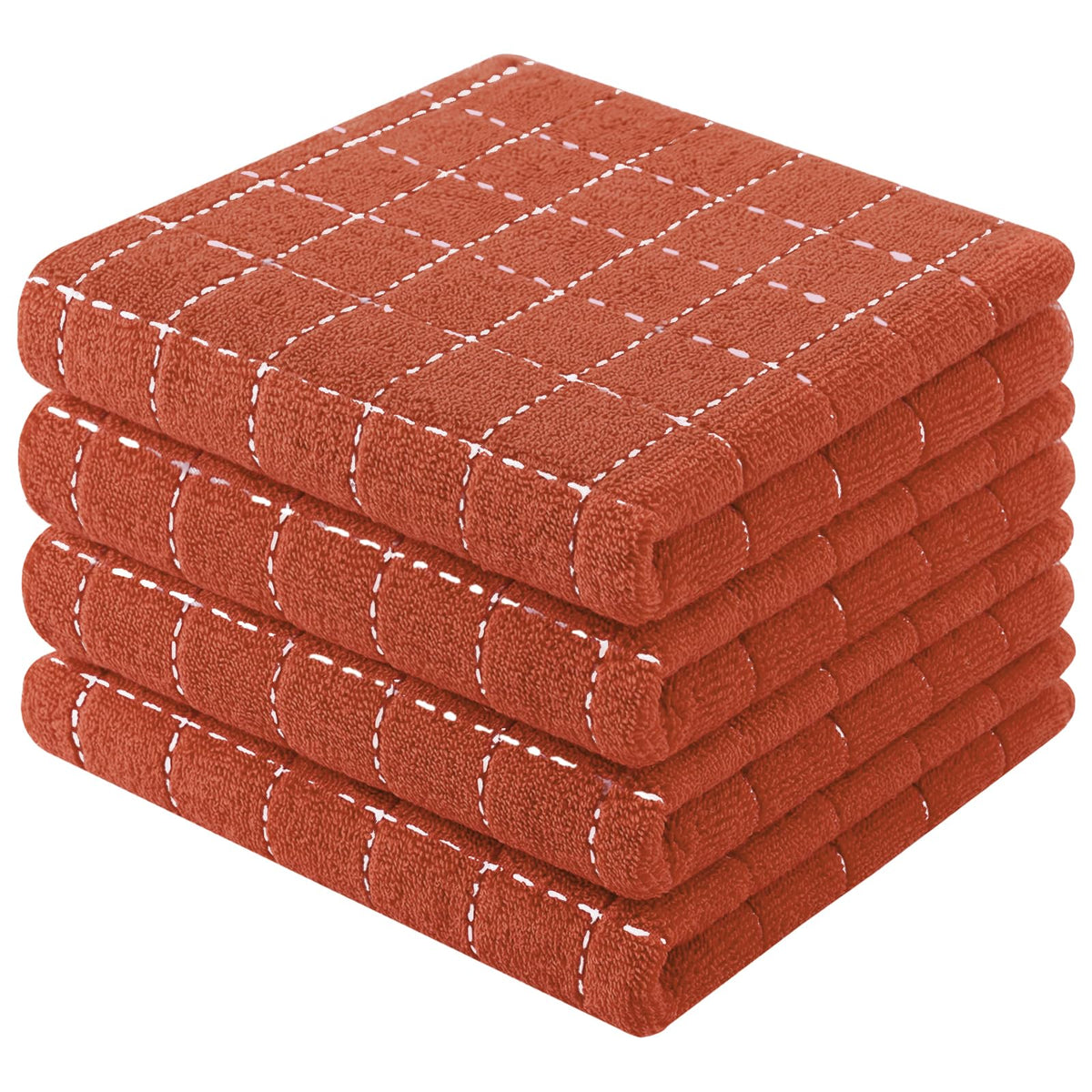 Mordimy Cotton Terry Checkered Kitchen Towels, 16"x 26", 4 Pack, Tan