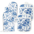 AnyDesign 4Pcs Blue Chinoiserie Floral Oven Mitts and Pot Holders Set