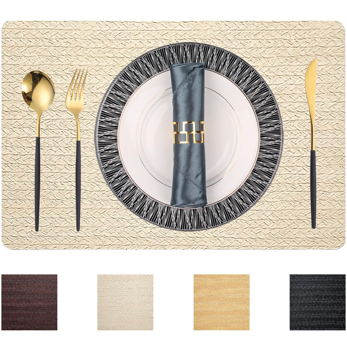 PIGCHCY Place Mats Heat-Resistant Non Slip Placemats Easy Wipe Clean Table Mats Woven Vinyl Placemats for Dining Table(Set of 6, Brown)