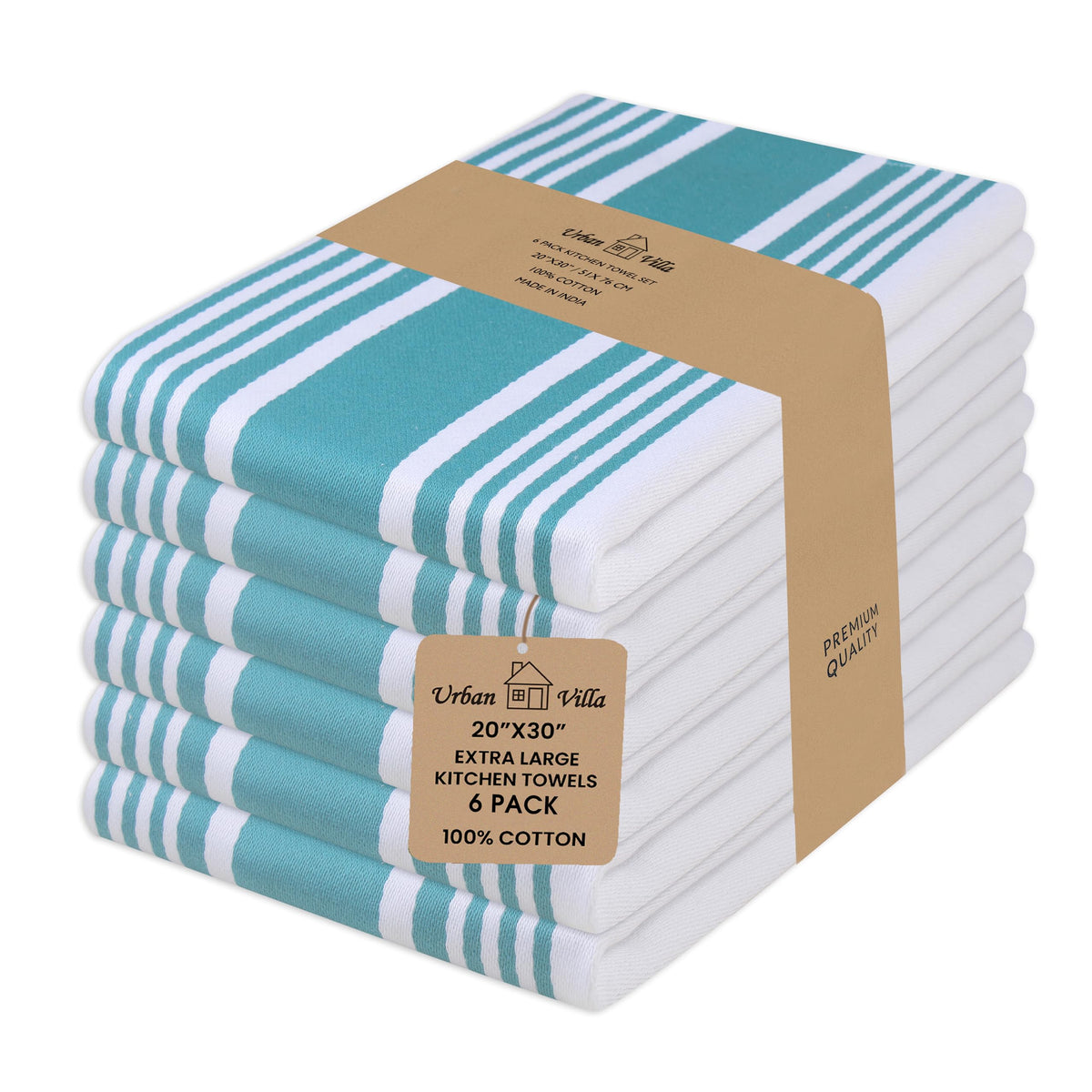 Urban Villa Kitchen Towels Cotton Dish Towels 12”x12” (Set of 8) Grey White
