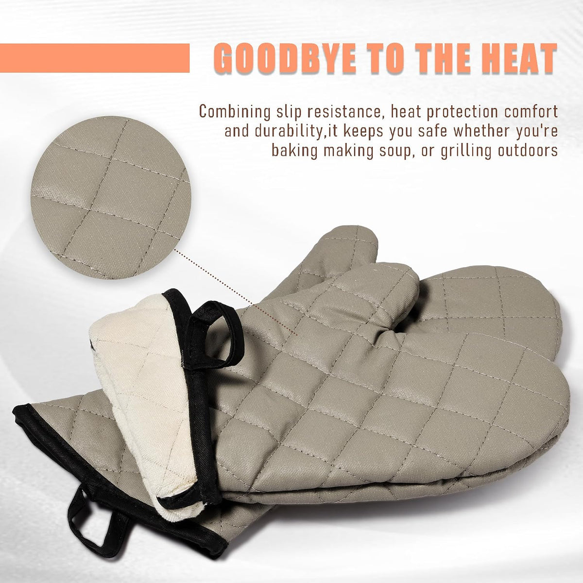 ARCLIBER Grey 13" Quilted Oven Mitts 1 Pair Flame Heat Resistant