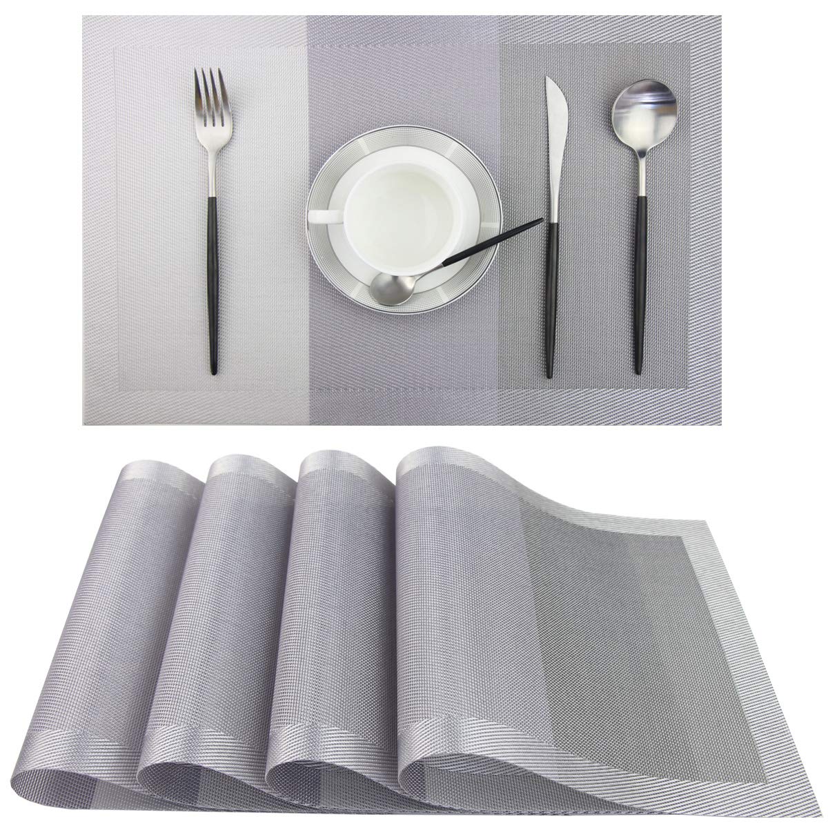 PIGCHCY Place Mats Heat-Resistant Non Slip Placemats Easy Wipe Clean Table Mats Woven Vinyl Placemats for Dining Table(Set of 6, Brown)