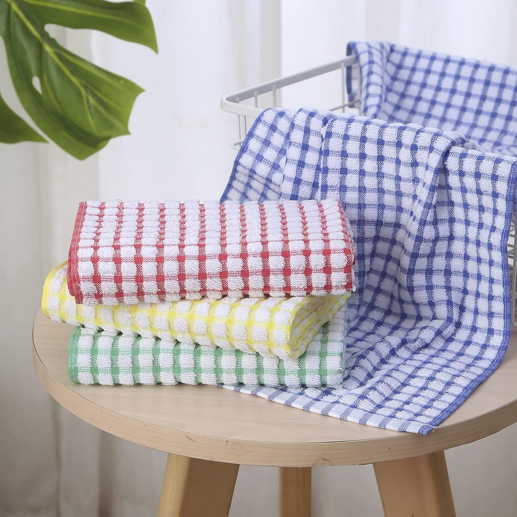 Oeleky Cotton Kitchen Towels 8 Pack, 15x26 Checkered Dish Towels