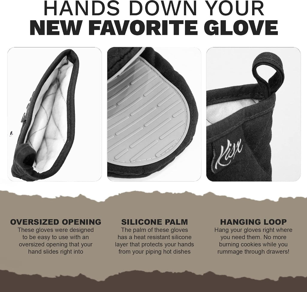 Oven Mitts Heat Resistant – (Black Color) Mini Oven Mitts, Silicone Gloves Heat Resistant, Kitchen Gloves for Cooking, Silicone Oven Mitts & Pot Holders Sets, Kitchen Pot Holders & Oven Mitts Sets