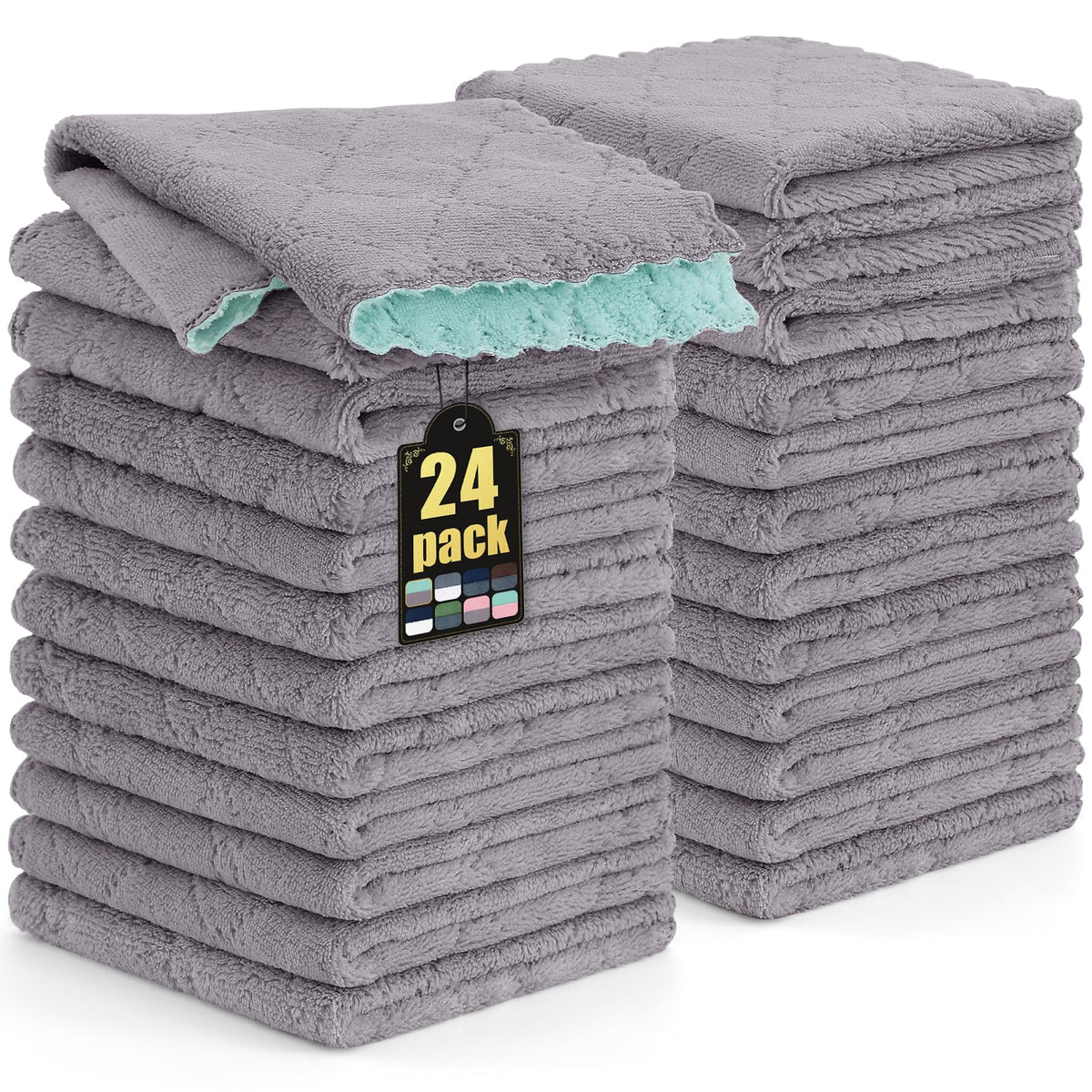Mordimy 12 Pack Soft and Absorbent Kitchen Cloths, Dark Grey & White