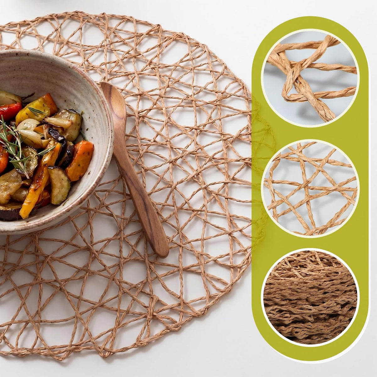 Threehoney Paper Braided Round Placemats, Set of 24, Brown, 13 in