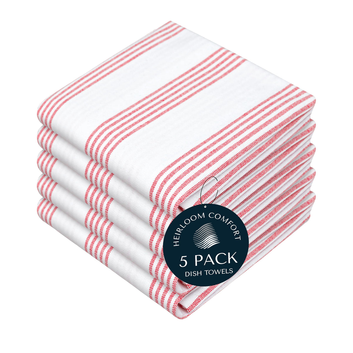 Rust Stripe Dish Towels, 5 Pack, 100% Cotton, Super Absorbent and Quick Dry, Multi Pin Striped Kitchen Towel Set, Durable Wash Cloths for Kitchen Use, Cleaning & Drying Dishes
