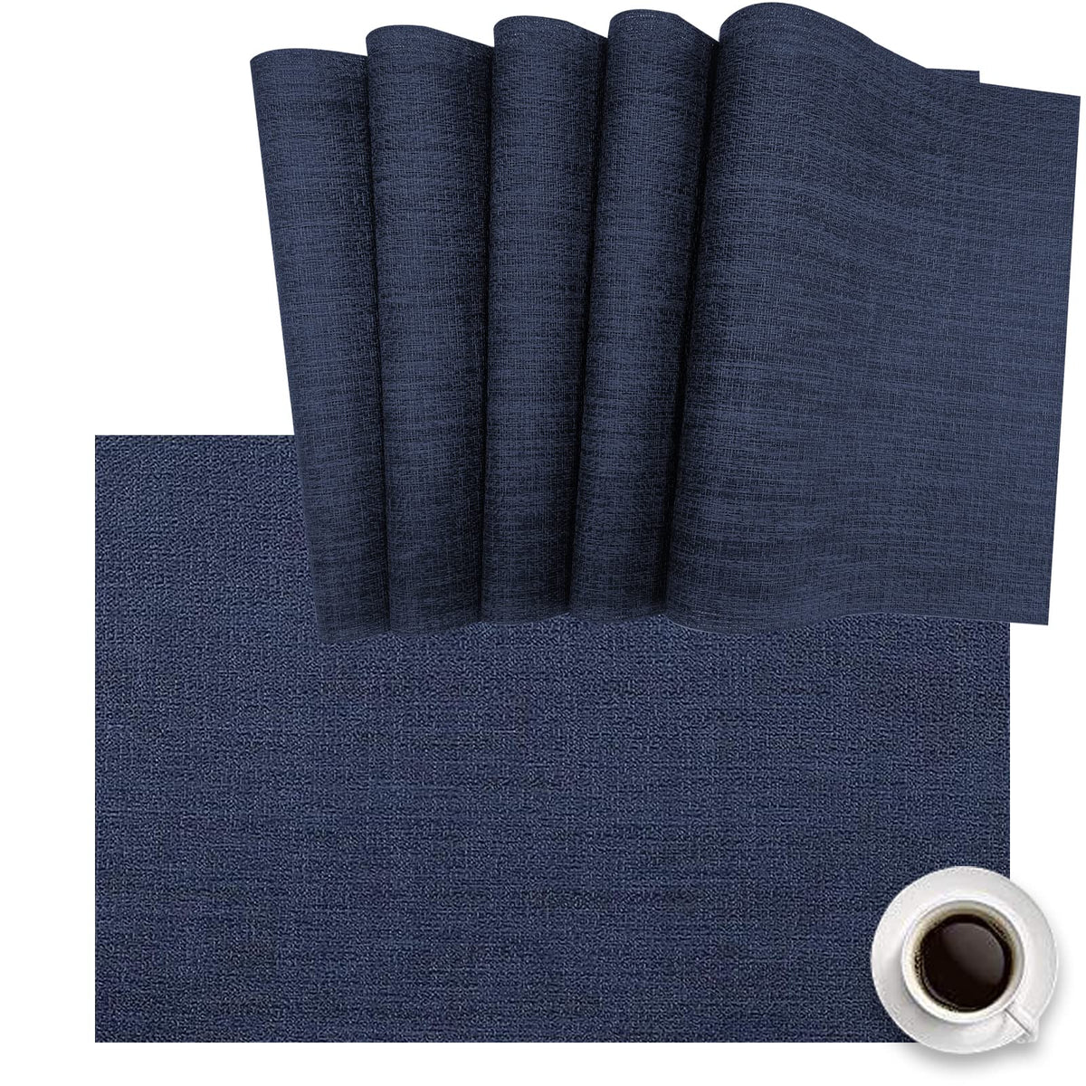 DACHUI Placemats Set of 6, Linen Look Woven Place Mats (Beige)