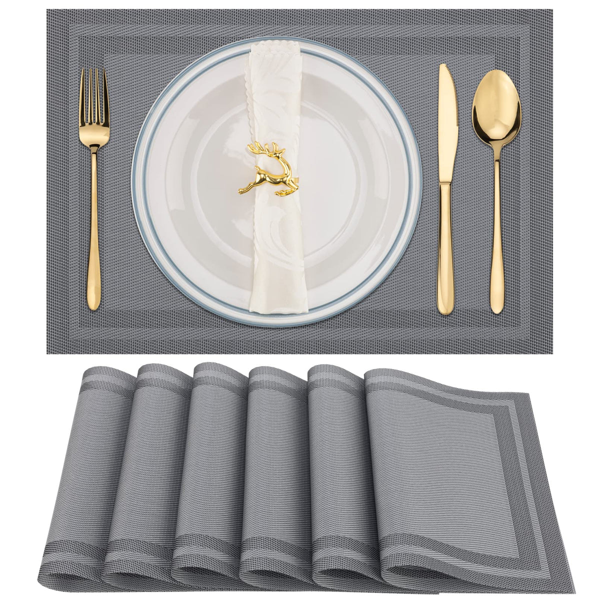 Winknowl Placemats Set of 4，Heat Resistant Woven Vinyl Washable PVC Place Mats，Non-Slip Stain Resistant Indoor/Outdoor Table Mats for Dining Table (Brown)