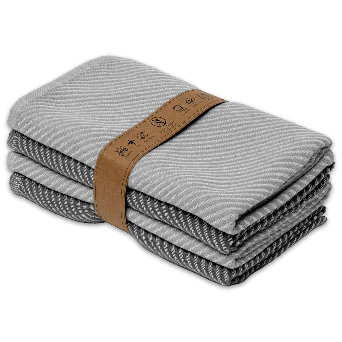 Ossano Kitchen Towels Set - 4 Pack, (20" x 30") - Boho & Decorative - Versatile as, Dish Towels for Drying Dishes, Drying Towels, Flour Sack Towel, Kitchen Cloths, Beige and Ecru