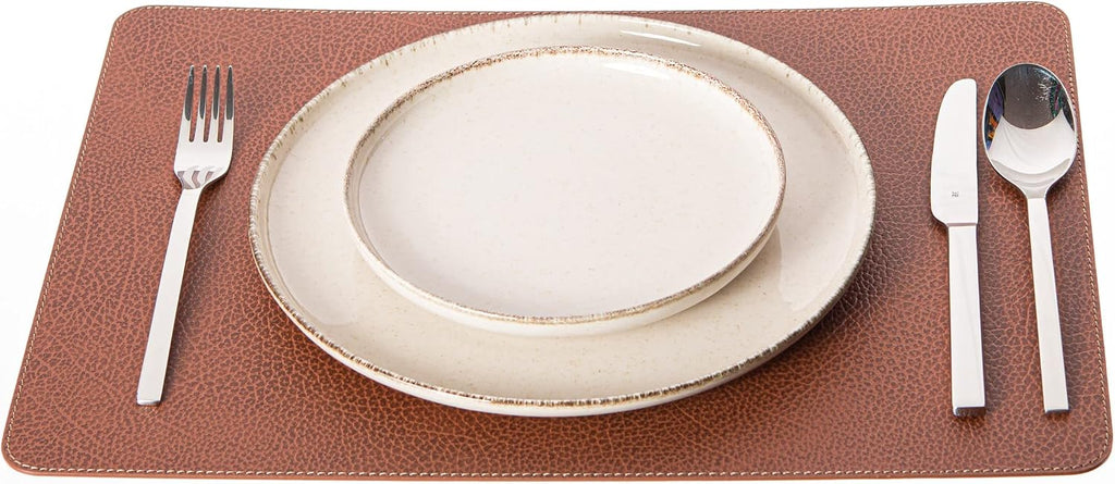 Nikalaz Set of 6 Placemats Made of Recycled Leather (18"x13", Dirty Brown)