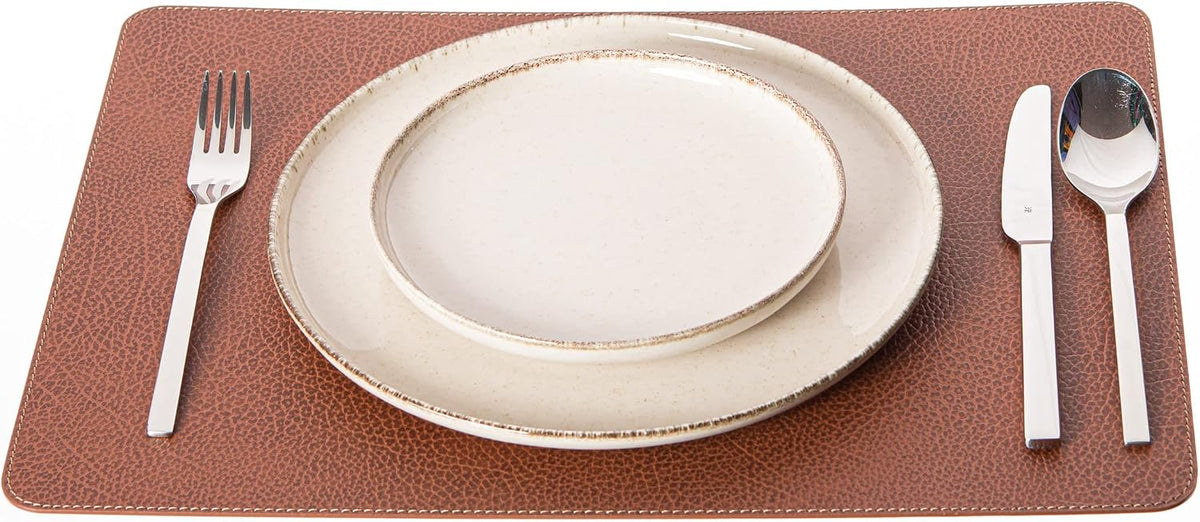 Nikalaz Set of 6 Placemats Made of Recycled Leather (18"x13", Dirty Brown)