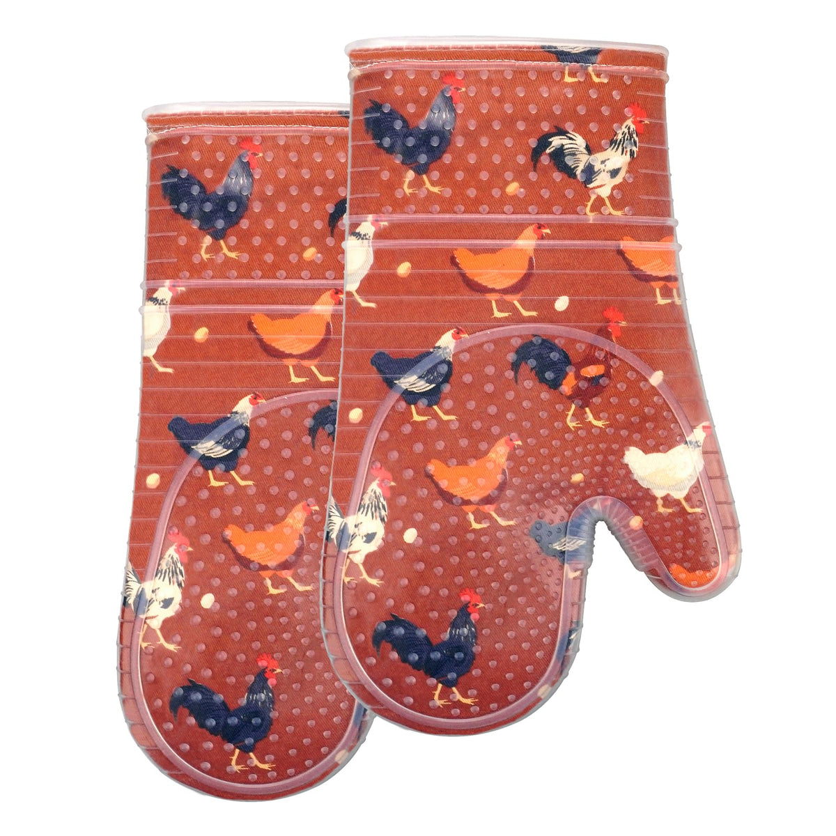 Oven Mitts with Transparent Clear Silicone Shell and Nice Cacturs Flower Printing