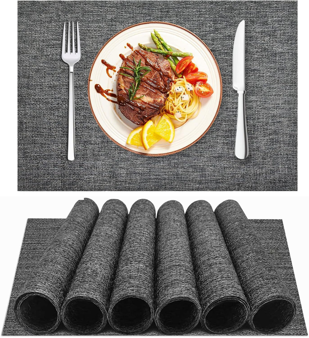 DACHUI Placemats Set of 6, Linen Look Woven Place Mats (Beige)