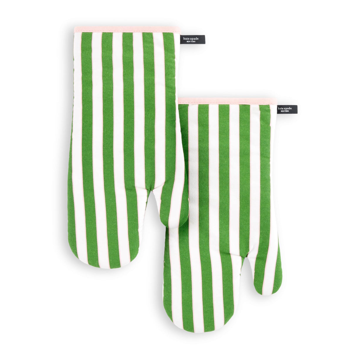 kate spade new york Botanical Stripe Oven Mitt 2-Pack Set, 7" x 13", Green/Pink